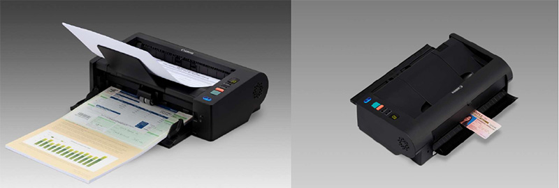 写真:本体上部のスペースに収まる「Uターン排紙」と原カードスキャンに最適な「ストレート排紙」利用イメージ