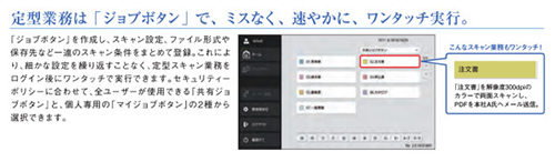 定型業務は「ジョブボタン」で、ミスなく、速やかに、ワンタッチ実行。