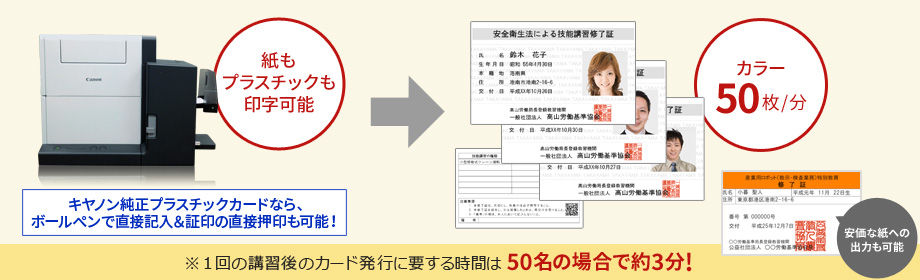 図：キヤノン カードプリンターで技能講習修了証／特別教育修了証を出力する場合