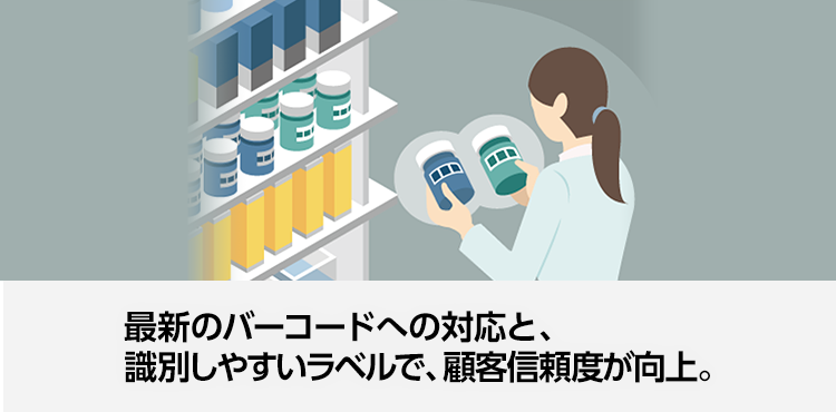 最新のバーコードへの対応と、識別しやすいラベルで、顧客信頼度が向上。